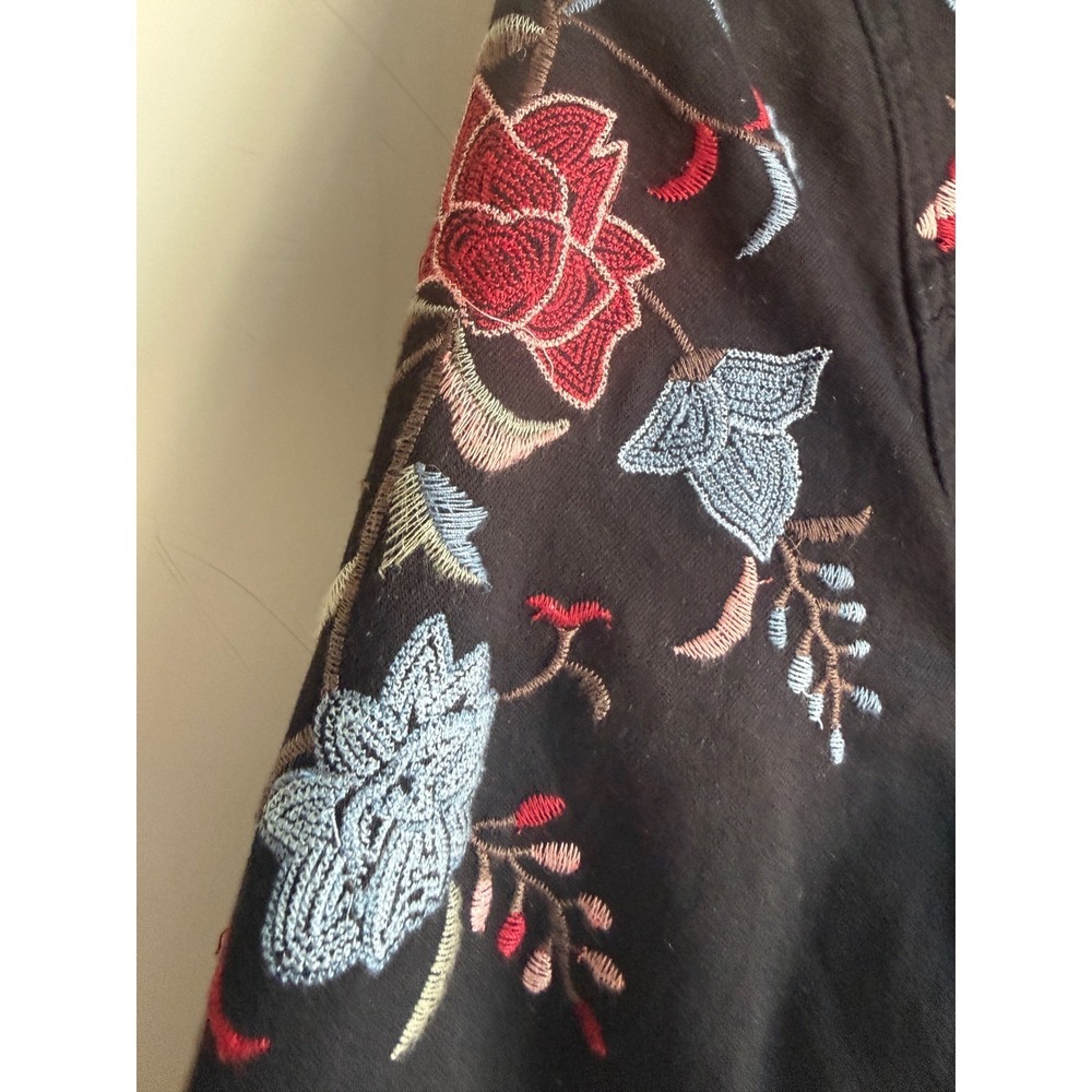Earl Jean Black Denim Trucker Jacket Floral Embroidered Womens Large L Boho - Picture 4 of 10